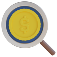 Dollar Coin Search 3D Render Icon png