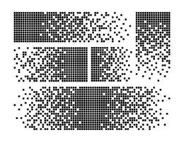 Pixel disintegration background. Halftone fragment. Dispersed dotted pattern. Concept of disintegration. Square pixel mosaic textures with square particles. Vector illustration on white background