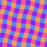 Groovy psychedelic wavy chessboard seamless pattern. Hippie twisted gingham checkerboard background. Checker retro psychedelic seamless texture. Vector illustration isolated on white background