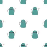Kettle. Blue teapot with pink hearts. Cute seamless pattern in naive style vector