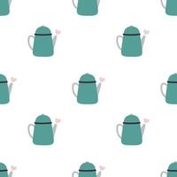 Kettle. Blue teapot with pink hearts. Cute seamless pattern in naive style vector