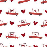 Cute little car decorated with hearts. Festival seamless pattern. vector