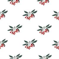 Viburnum. Twigs with red berries and a green leaves. Winter floral seamless pattern. vector