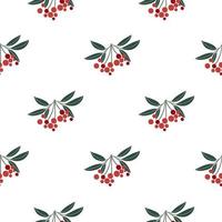 Viburnum. Twigs with red berries and a green leaves. Winter floral seamless pattern. vector