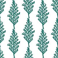 Thuja and cypress branches. Vintage Christmas and Happy New Year flat seamless pattern, great for Christmas textiles, banners, wrapping paper, wallpaper. Vector Xmas design.