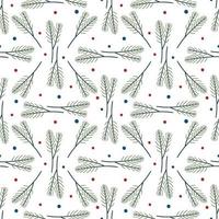 Juniper branch with bright blue and red berries. Winter seamless pattern in folk style. vector