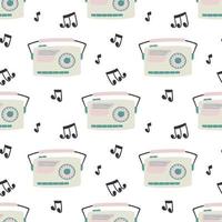 Doodle retro radio with music. Funny seamless pattern. vector
