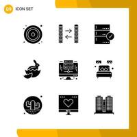 9 Icon Set. Solid Style Icon Pack. Glyph Symbols isolated on White Backgound for Responsive Website Designing. vector