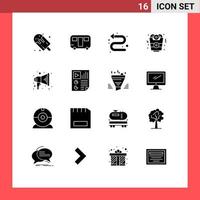 16 Universal Solid Glyphs Set for Web and Mobile Applications megaphone food wagon fast food left Editable Vector Design Elements