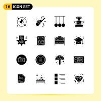 16 Universal Solid Glyphs Set for Web and Mobile Applications card user gymnastics setting robot Editable Vector Design Elements