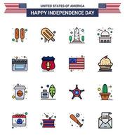 feliz día de la independencia 16 líneas planas rellenas paquete de iconos para web e impresión cine estados unidos monumento edificio emblemático elementos de diseño vectorial del día de estados unidos editables vector