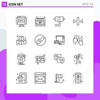 16 User Interface Outline Pack of modern Signs and Symbols of attach game protect cubes back Editable Vector Design Elements