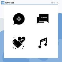 4 Solid Glyph concept for Websites Mobile and Apps add heart plus comment love hearts Editable Vector Design Elements