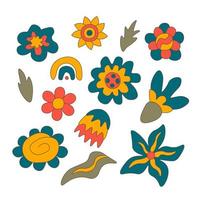 Vector retro groovy flowers collection