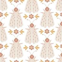 Moth and flowers soft seamless pattern vector