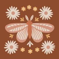 mariposa vintage con flores ilustración vectorial vector