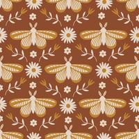 Retro seamless pattern with moth and flowers vector