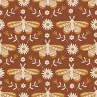 Retro seamless pattern with moth and flowers vector