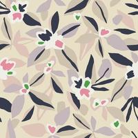 Vector hand-drawn abstract flower and leaf illustration seamless repeat pattern