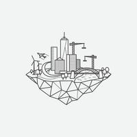 city with linear design style, floating Island, futuristic, vector Illustration of floating city, modern Life, architecture and buildings design template
