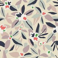 Vector hand-drawn abstract flower and leaf illustration seamless repeat pattern