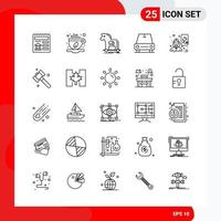 conjunto creativo de 25 iconos de contorno universal aislados sobre fondo blanco. vector