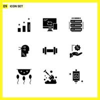 9 Icon Set. Simple Solid Symbols. Glyph Sign on White Background for Website Design Mobile Applications and Print Media. vector