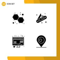 Set of 4 Vector Solid Glyphs on Grid for atoms marketing camping buy map Editable Vector Design Elements