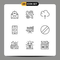 Set of 9 Modern UI Icons Symbols Signs for telescope mobile application phone mobile upload Editable Vector Design Elements