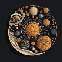 Vector illustration of modern art galaxy, solar system, planets.