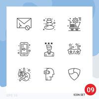 Pictogram Set of 9 Simple Outlines of business phone cart education store Editable Vector Design Elements