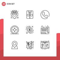 Universal Icon Symbols Group of 9 Modern Outlines of budget food shopping dessert bakery Editable Vector Design Elements