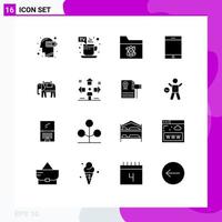 Editable Vector Line Pack of 16 Simple Solid Glyphs of american tablet tv break ipad space Editable Vector Design Elements