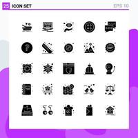 Group of 25 Solid Glyphs Signs and Symbols for communication bubble focus tools clothes Editable Vector Design Elements