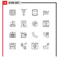 Pack of 16 Modern Outlines Signs and Symbols for Web Print Media such as love bride men usa states Editable Vector Design Elements