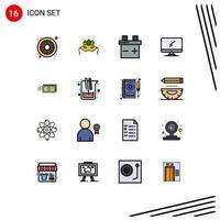 conjunto de 16 iconos de interfaz de usuario modernos signos de símbolos para dispositivos de pc de batería de dólar de flujo elementos de diseño de vectores creativos editables