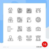 Stock Vector Icon Pack of 16 Line Signs and Symbols for internet headphone marketing smart phone Editable Vector Design Elements