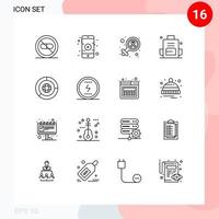 Universal Icon Symbols Group of 16 Modern Outlines of business outdoors female bag backpack Editable Vector Design Elements