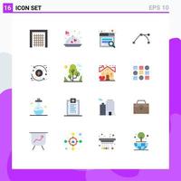 Mobile Interface Flat Color Set of 16 Pictograms of eco control search process path Editable Pack of Creative Vector Design Elements