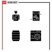 User Interface Pack of 4 Basic Solid Glyphs of bellboy drink service chart food Editable Vector Design Elements