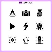 9 Icons in Solid Style. Glyph Symbols on White Background. Creative Vector Signs for Web mobile and Print.