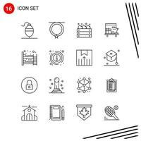 Collection of 16 Vector Icons in Line style. Pixle Perfect Outline Symbols for Web and Mobile. Line Icon Signs on White Background. 16 Icons.