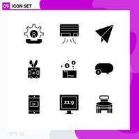 Universal Icon Symbols Group of 9 Modern Solid Glyphs of package money paper bundle rabbit Editable Vector Design Elements