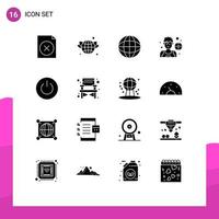 Solid Glyph Pack of 16 Universal Symbols of power interface chemistry soccer football Editable Vector Design Elements