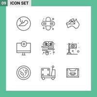 9 Universal Outline Signs Symbols of education hardware map gadget computers Editable Vector Design Elements