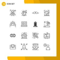 Outline Pack of 16 Universal Symbols of laptop mask movember costume home Editable Vector Design Elements