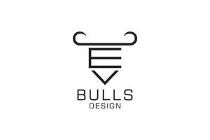 logotipo de letra e, logotipo de toro, logotipo de toro de cabeza, elemento de plantilla de diseño de logotipo de monograma vector