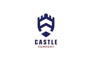 escudo creativo con castillo e inicial un logotipo, plantilla de logotipo vectorial. vector