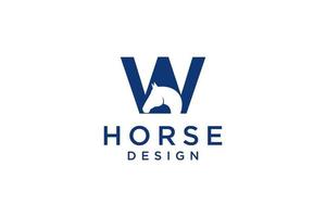 The logo design with the initial letter W is combined with a modern and professional horse head symbol vector