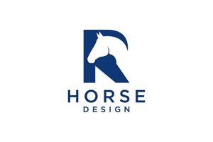 The logo design with the initial letter R is combined with a modern and professional horse head symbol vector